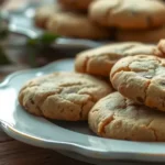 "Plate of Earl Grey cookies with a golden, crumbly texture on a rustic wooden table."